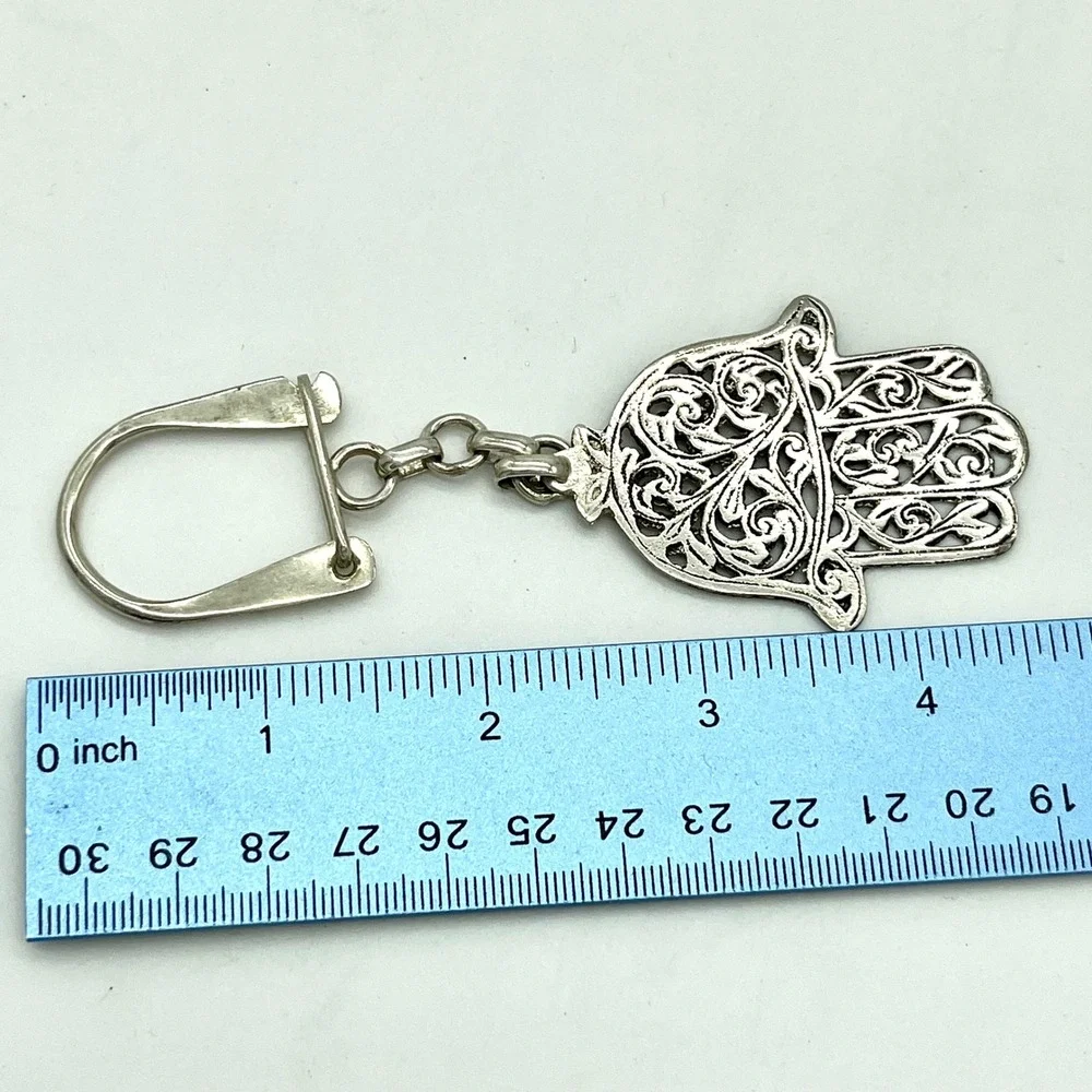 Hamsa Hand Keychain Silver Tone‎ Metal Charm Key Ring Spiritual Gift